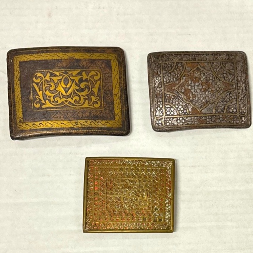 LOT OF 3 ANTIQUE ENGRAVED LARGE ISLAMIC AFGAN IRON ENGRAVED BELT BUCKLES